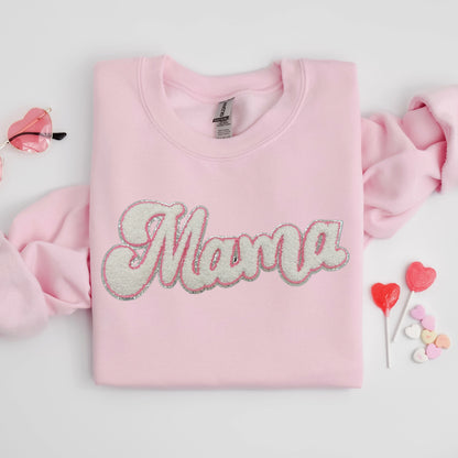 Chenille Patch - WHITE w/pink trim Mama