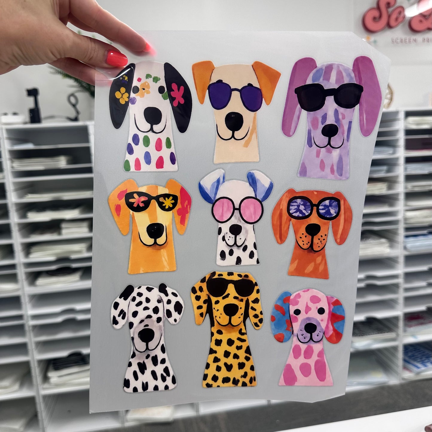 PRE-ORDER 5-7 biz day tat colorful dogs DTF