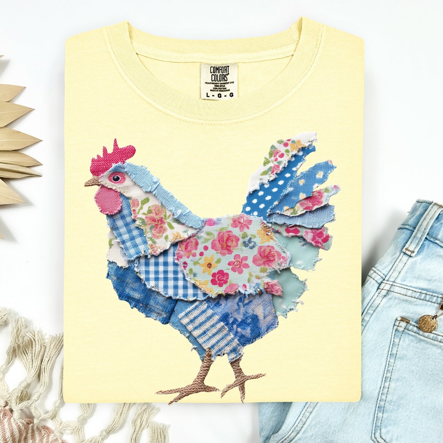 patchwork spring chicken clear film screen print