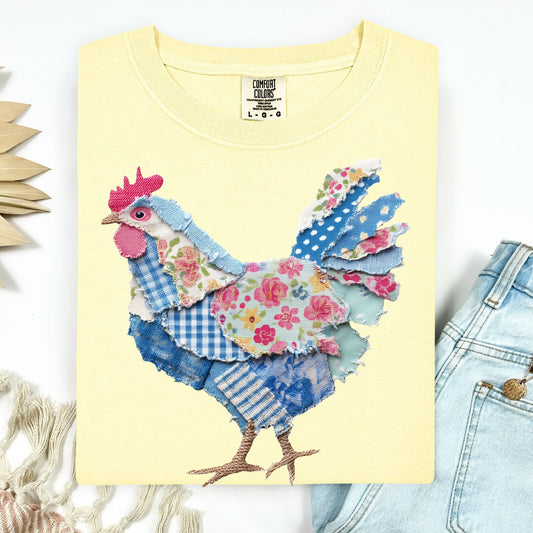 patchwork spring chicken clear film screen print
