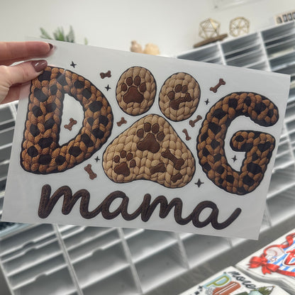 Dog mama faux yarn clear film screen print