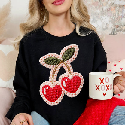 Faux yarn cherries clear film screen print