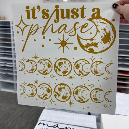 just a phase metallic gold + sleeves screen print transfer