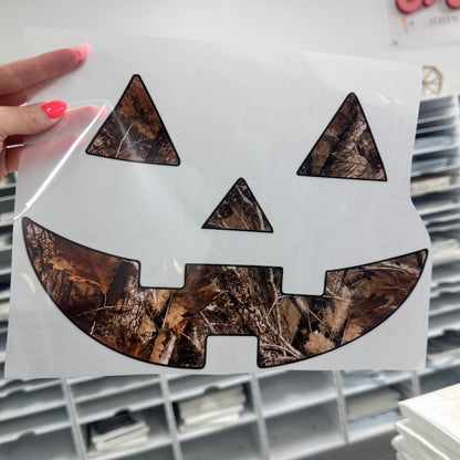 camo jackolantern clear film screen print