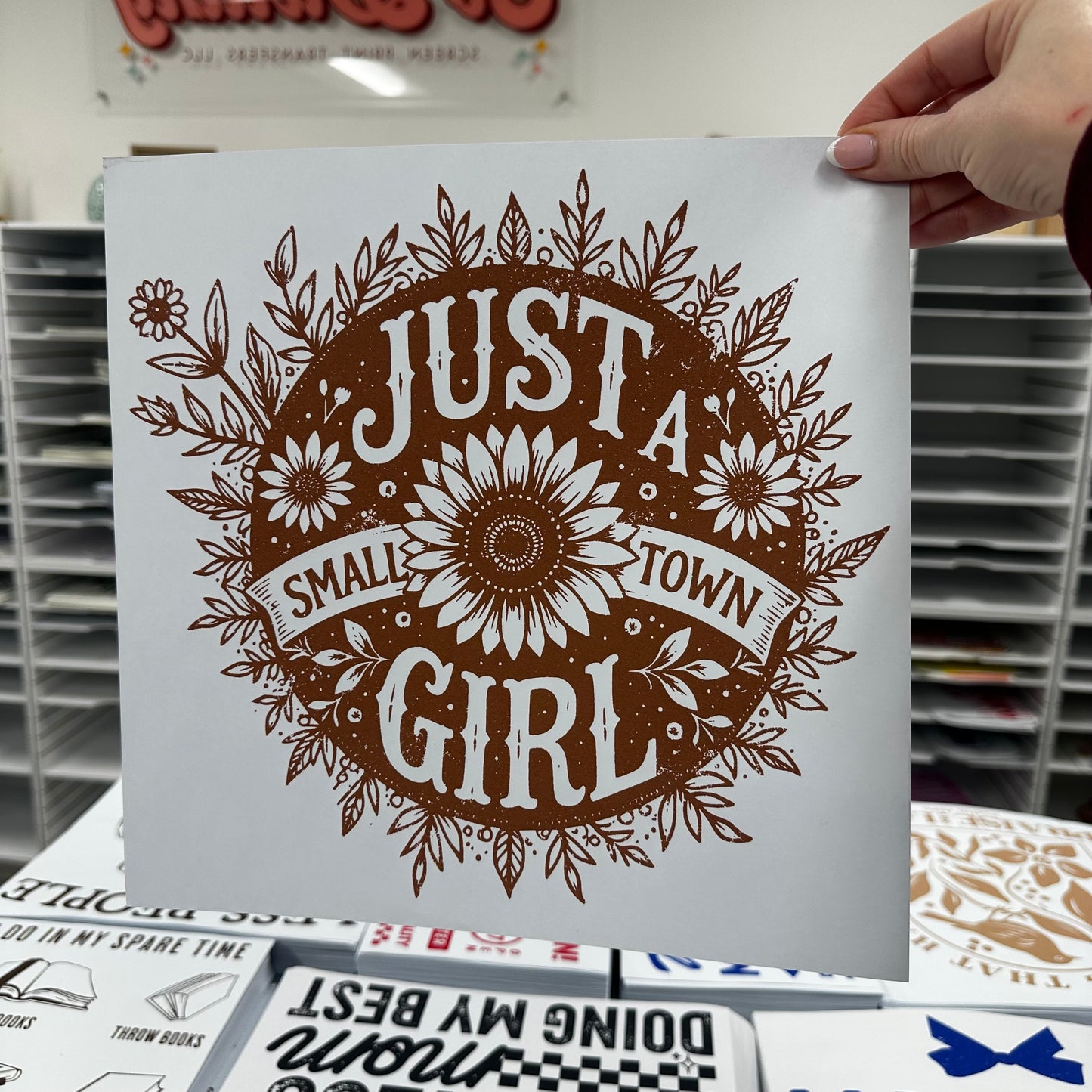 JUST A SMALL TOWN GIRL screen print transfer