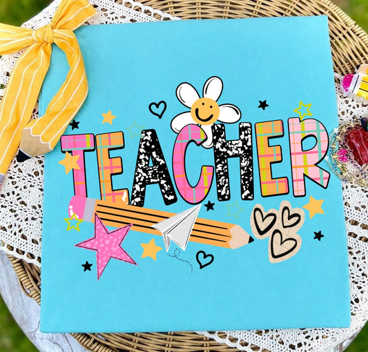 teacher mixed dooles clear film screen print
