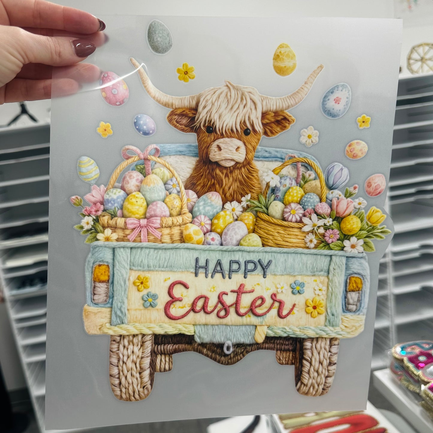 Happy Easter truck clear film screen print