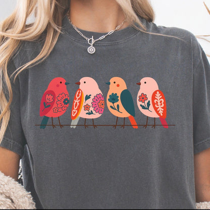 folk art birds clear film screen print