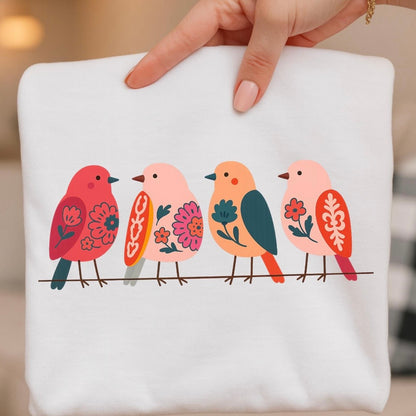 folk art birds clear film screen print