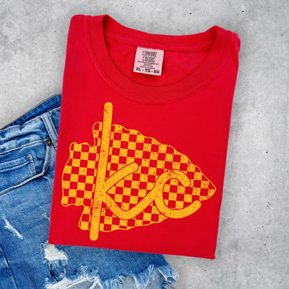 YELLOW GOLD checkered arrowhead KC screen print transfer