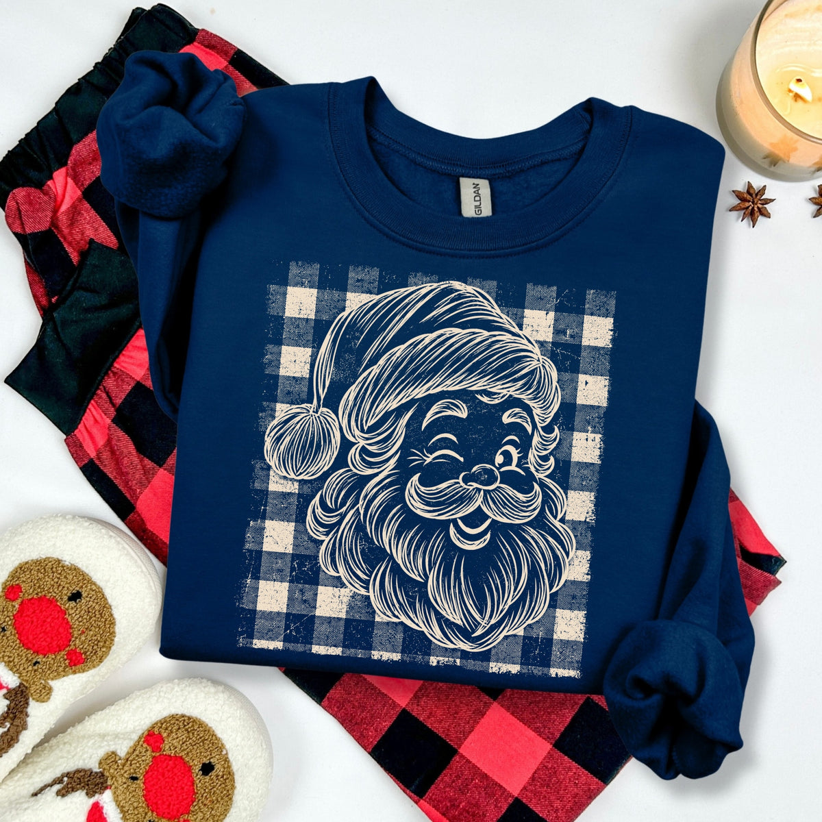santa gingham screen print transfer