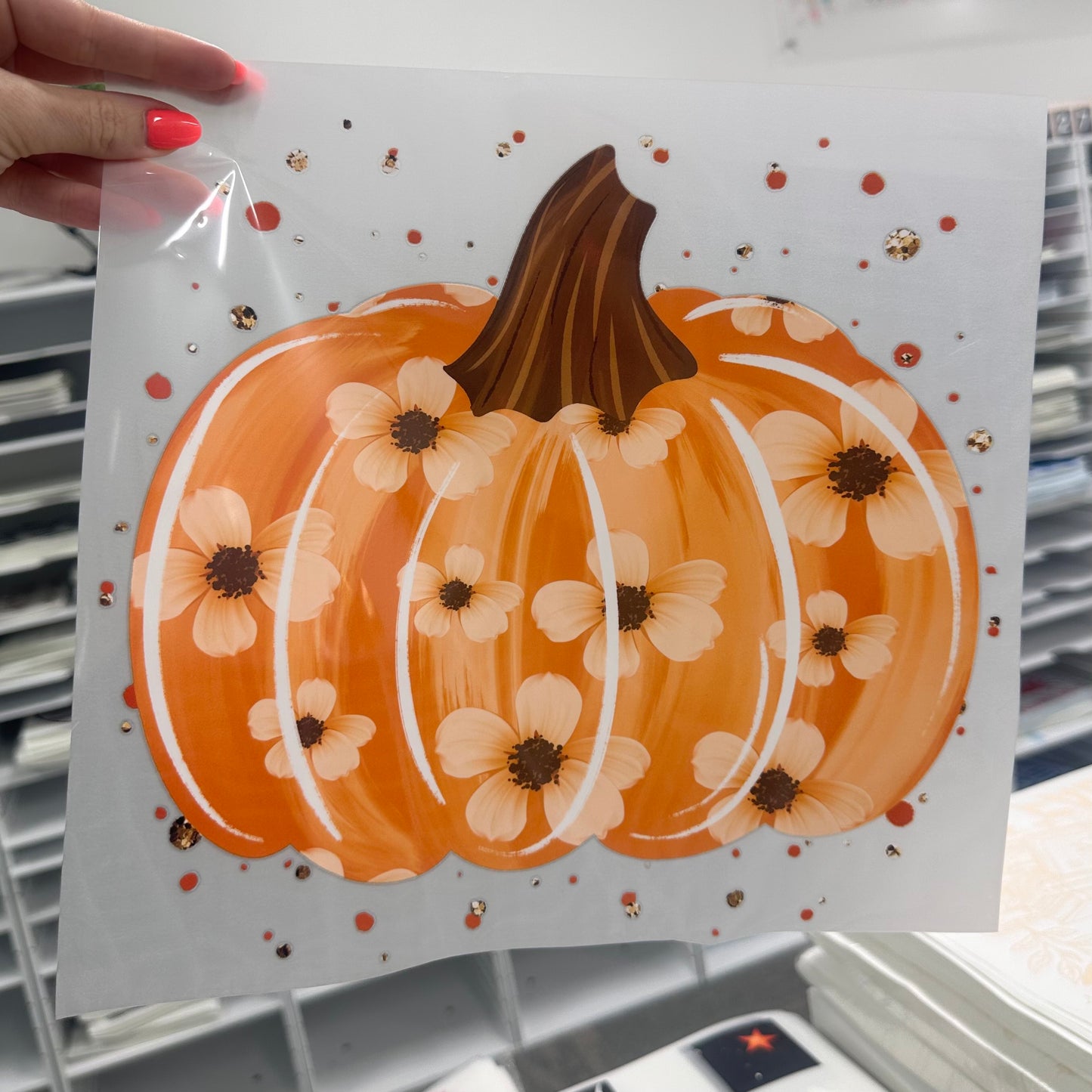 floral pumpkin clear film screen print
