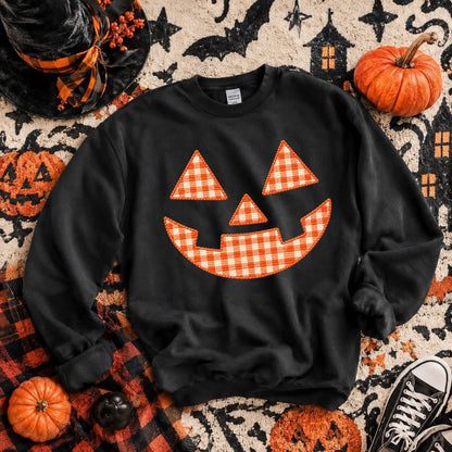 faux stitched pumpkin face clear film screen print