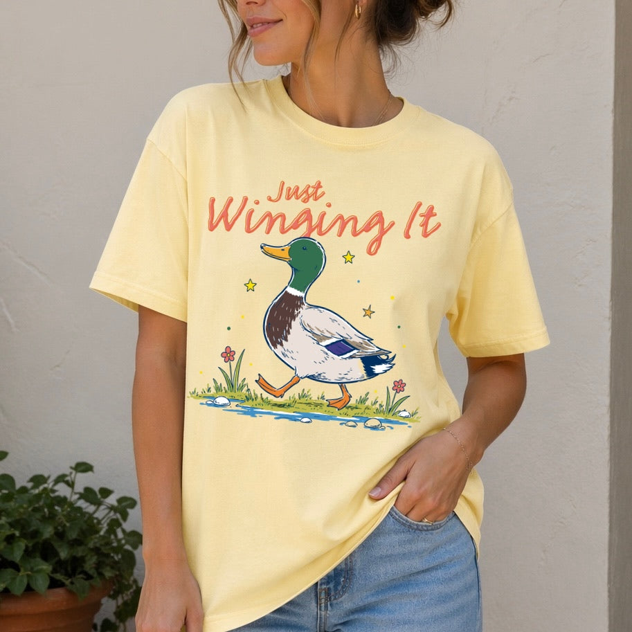 just winging it duck clear film screen print