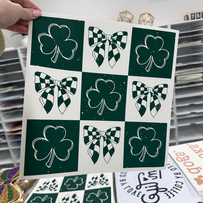 clover checker bows screen print transfer