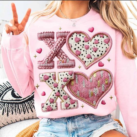 XOXO faux yarn clear film screen print