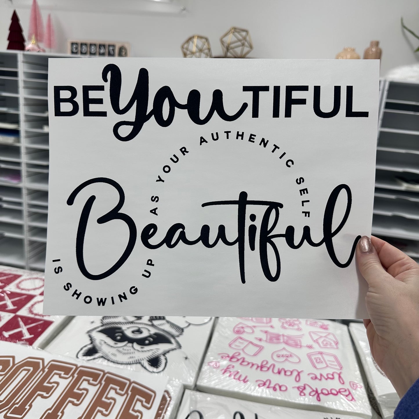 BeYOUtiful front + back screen print transfer