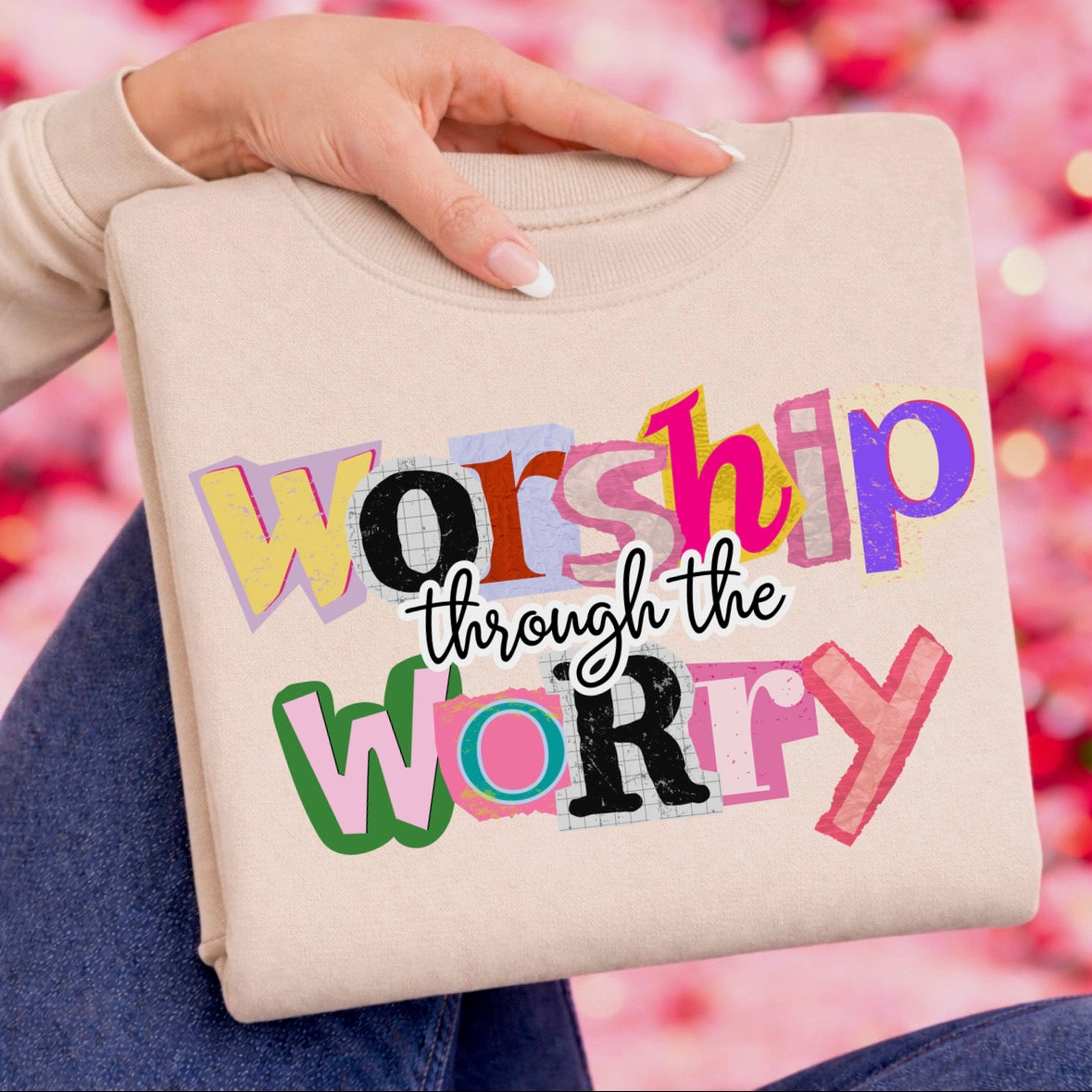 worship thru the worry clear film screen print