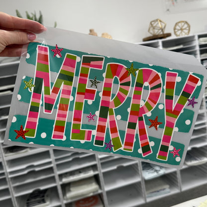 whimsy MERRY clear film screen print