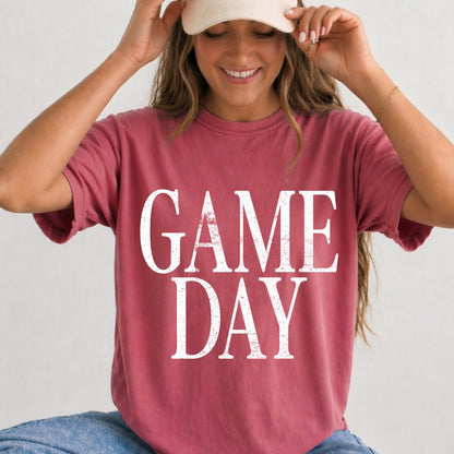 white distressed Game Day screen print transfer•