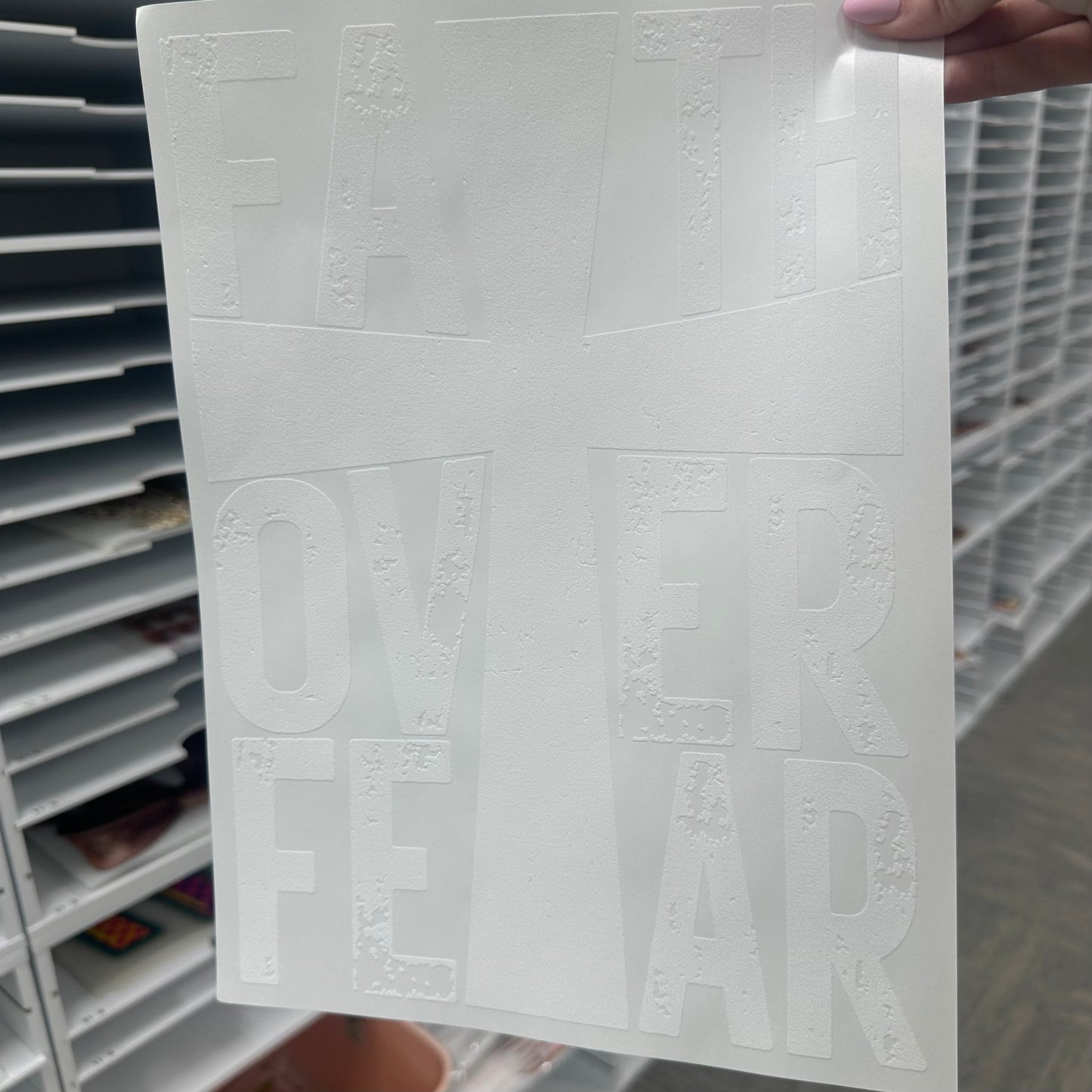 faith over fear cross screen print transfer•