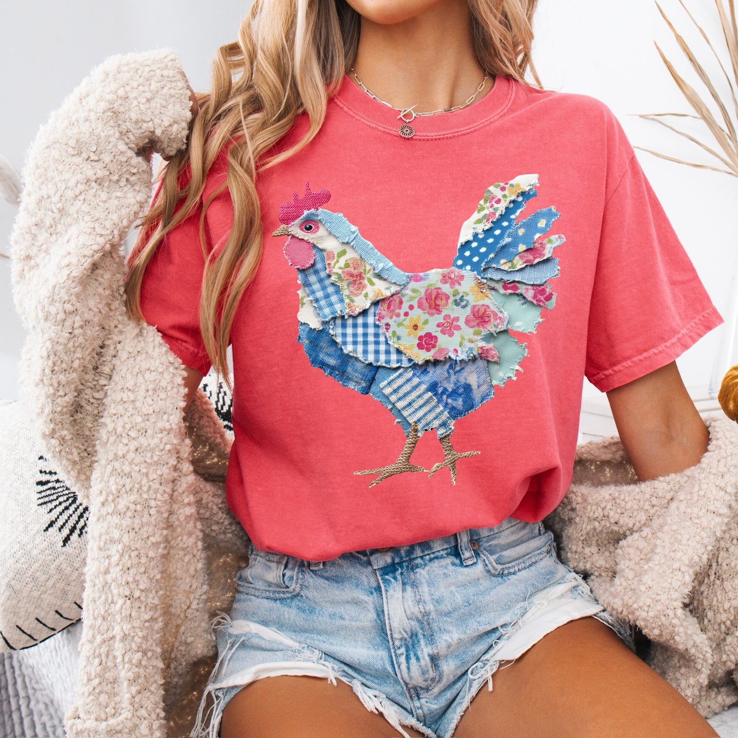 patchwork spring chicken clear film screen print