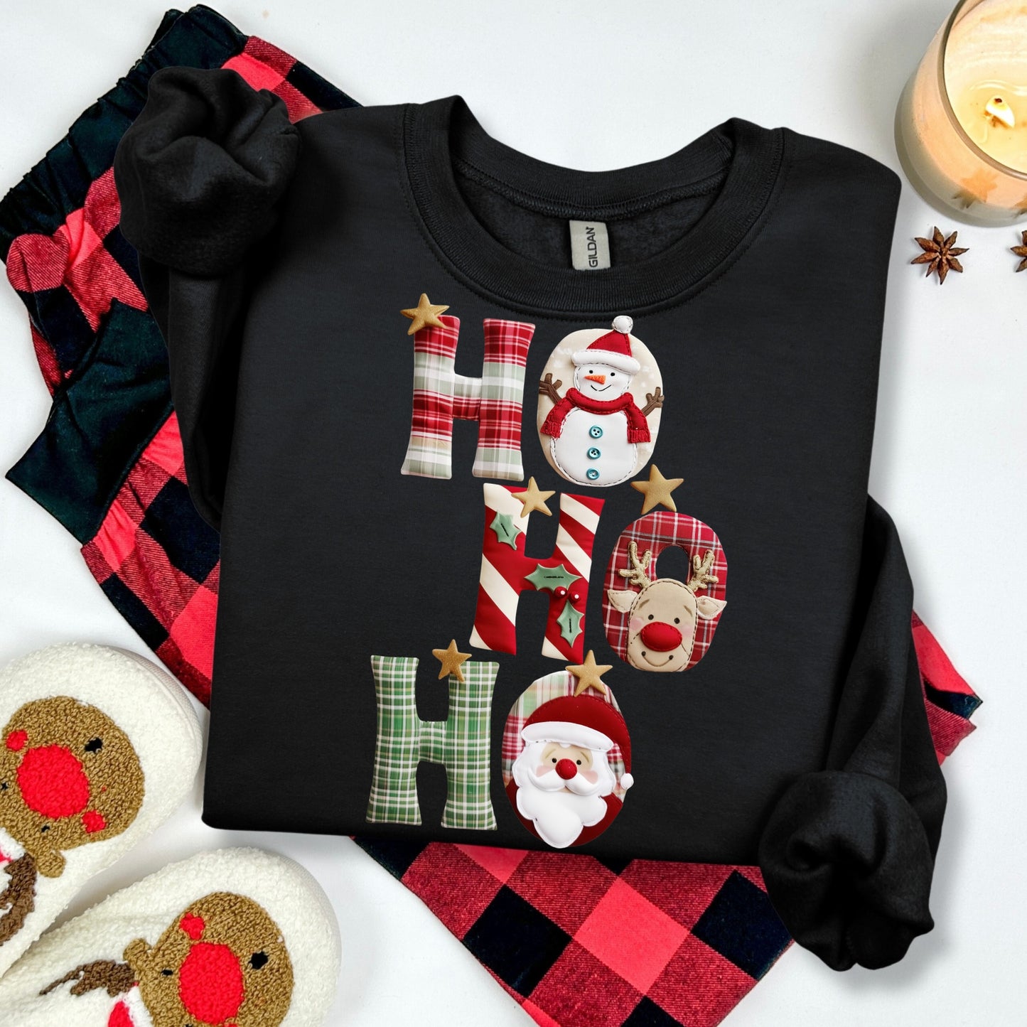 Ho Ho Ho faux fabric clear film screen print