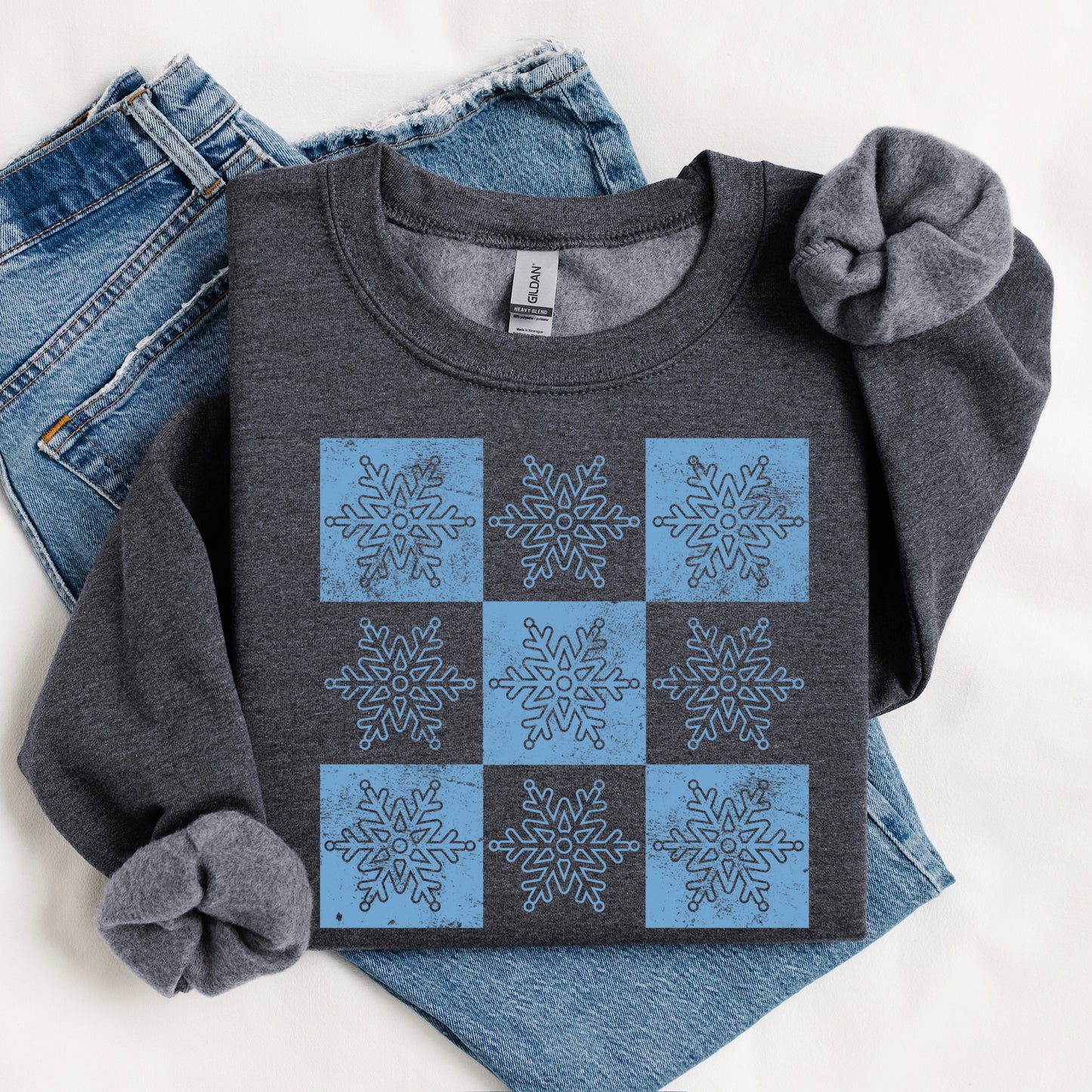 checker snowflakes screen print transfer