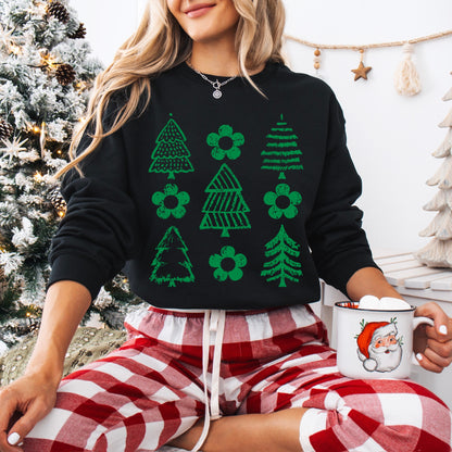 retro christmas trees green screen print transfer