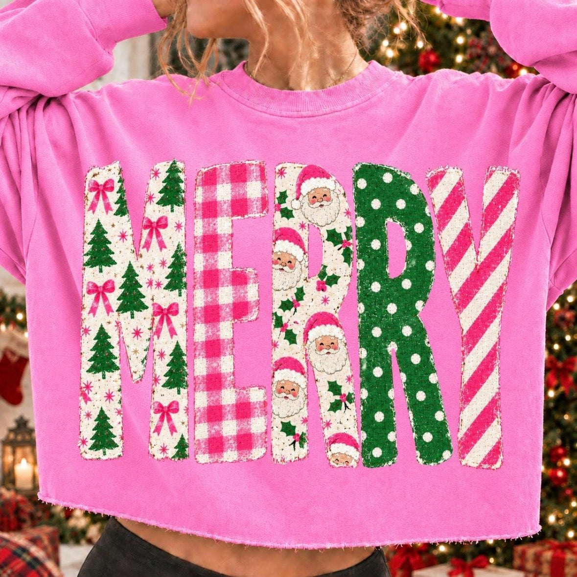 PRE-ORDER MERRY pink & green DTF 5-7 biz day tat