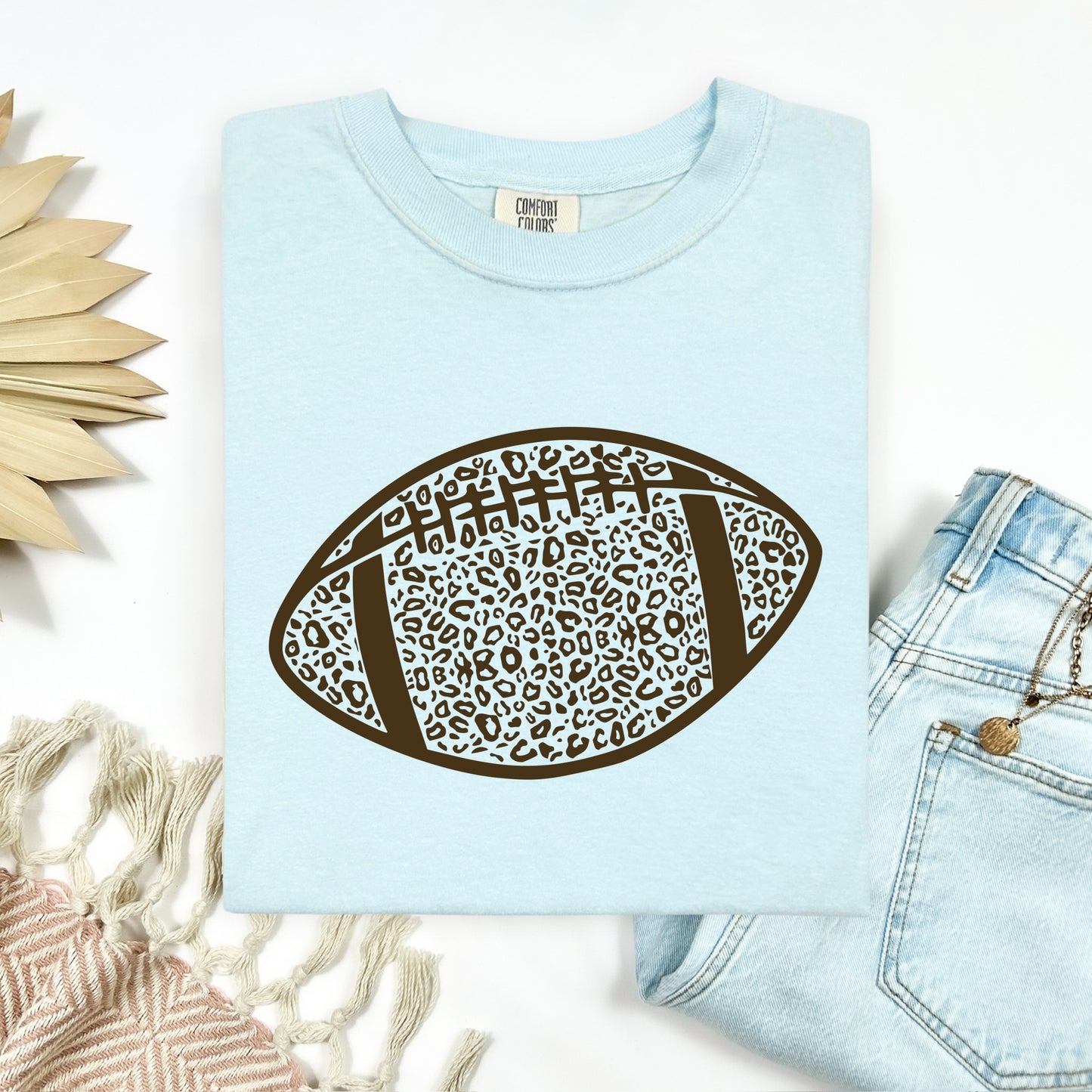 Leopard football brown ink screen print transfer•