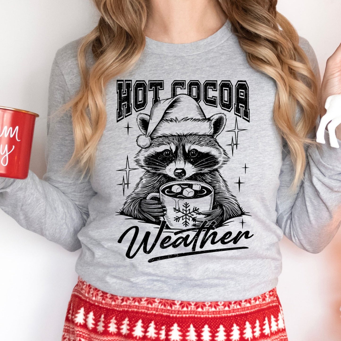 hot cocoa weather raccoon screen print transfer