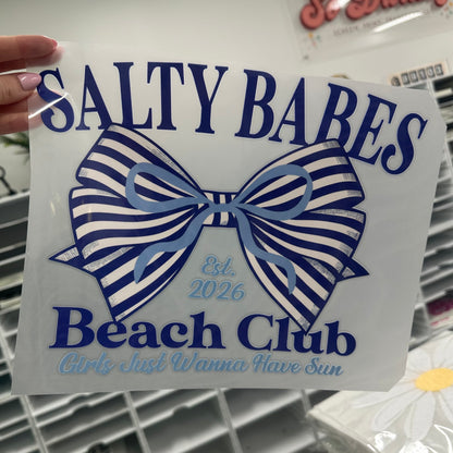 salty babes beach club clear film screen print