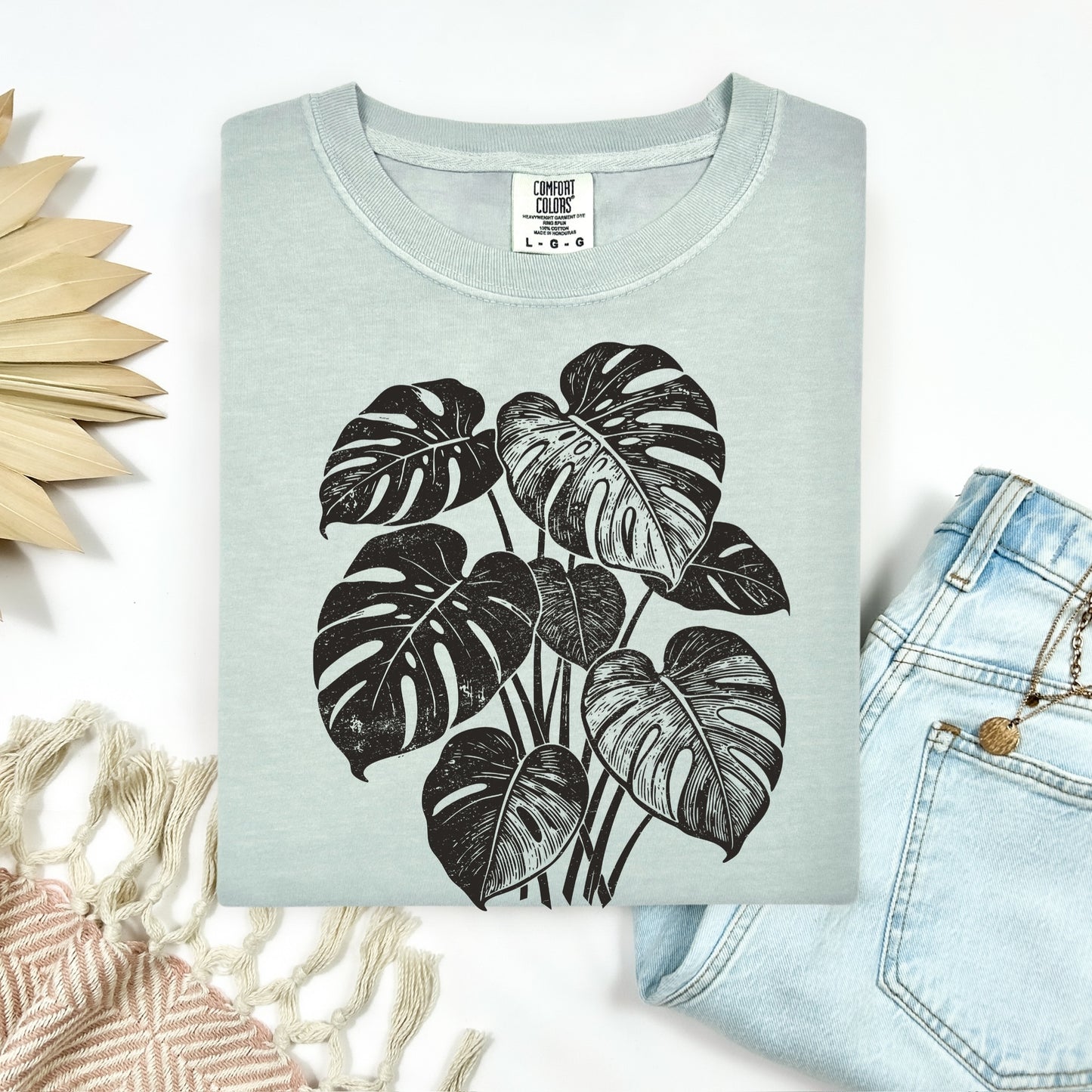 monstera plant screen print transfer