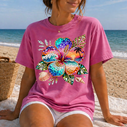 hibiscus beach gemstone clear film screen print