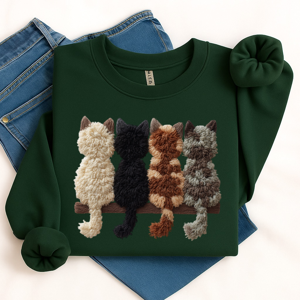 Kitties faux yarn clear film screen print