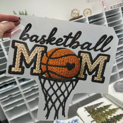 Basketball mom faux yarn clear film screen print