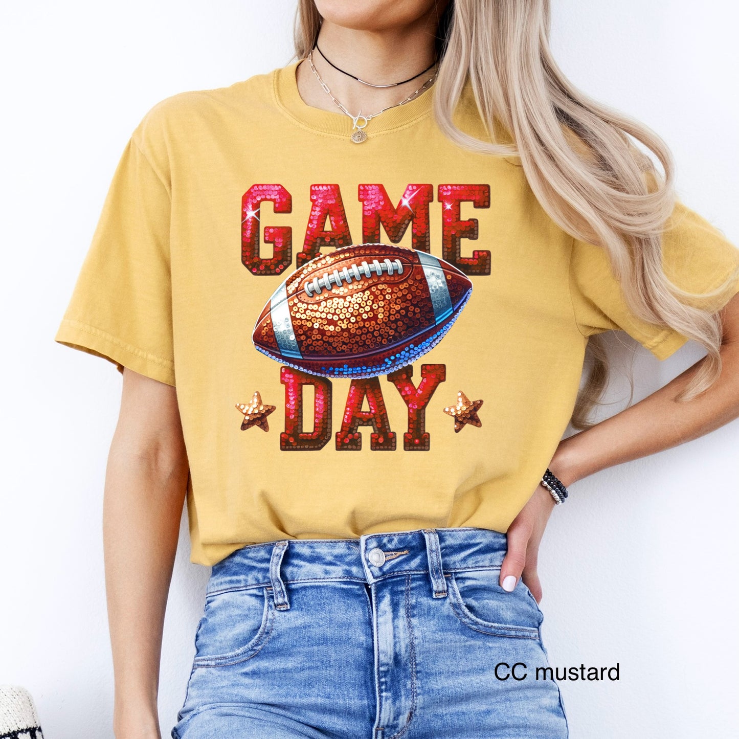 Game Day faux sequins red + gold clear film transfer