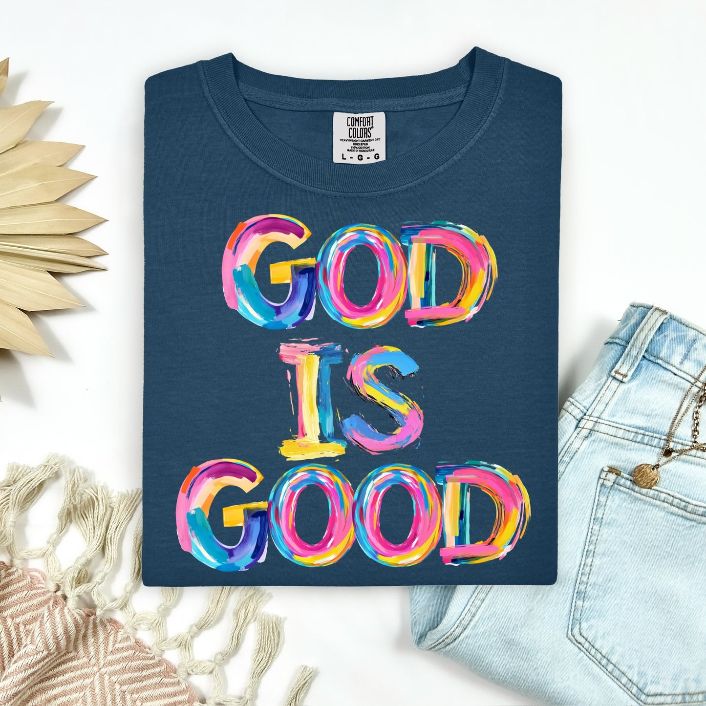 brushstroke GOD IS GOOD clear film screen print