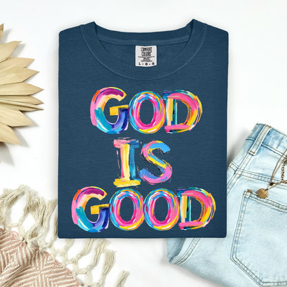 brushstroke GOD IS GOOD clear film screen print