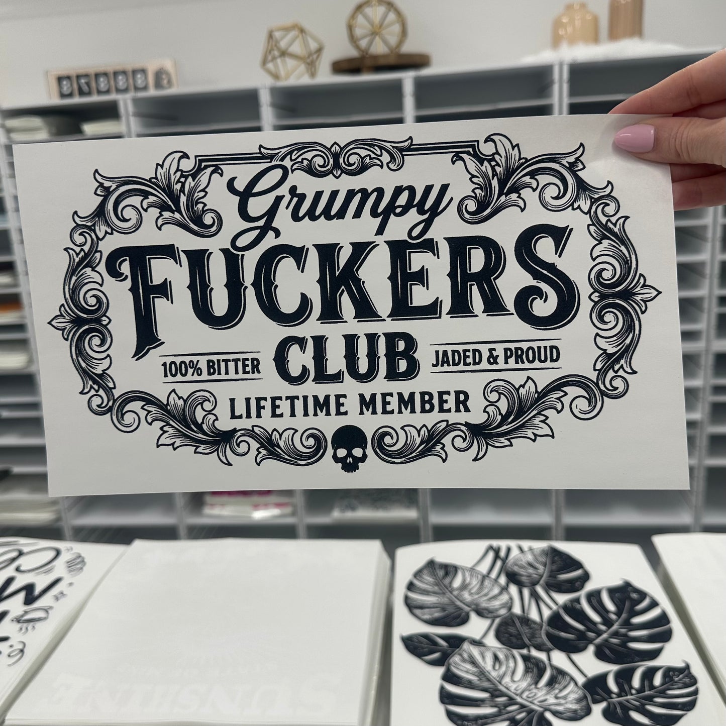 grumpy fuckers club screen print transfer