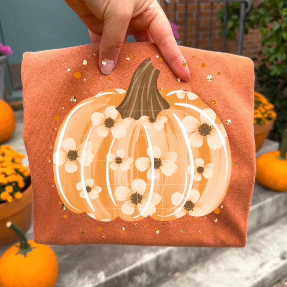 floral pumpkin clear film screen print