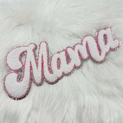 Chenille Patch - WHITE w/pink trim Mama