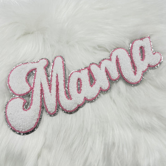 Chenille Patch - WHITE w/pink trim Mama