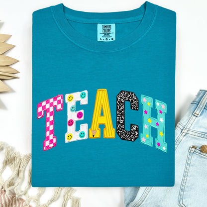 hand painted TEACH clear film screen print