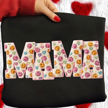 mama smiles faux yarn clear film screen print