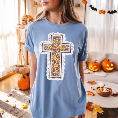 fall floral cross clear film screen print