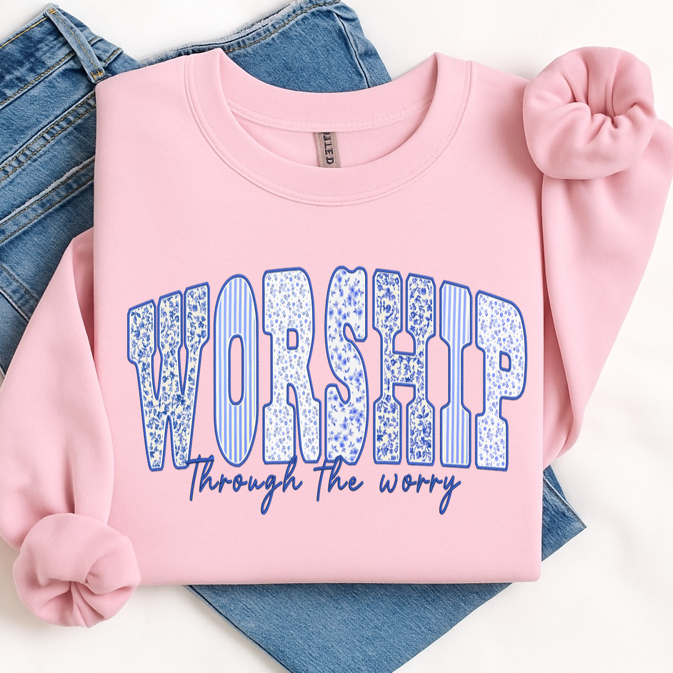 worship thru the worry clear film screen print