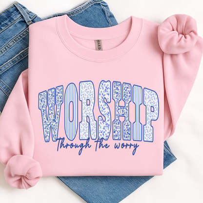 worship thru the worry clear film screen print