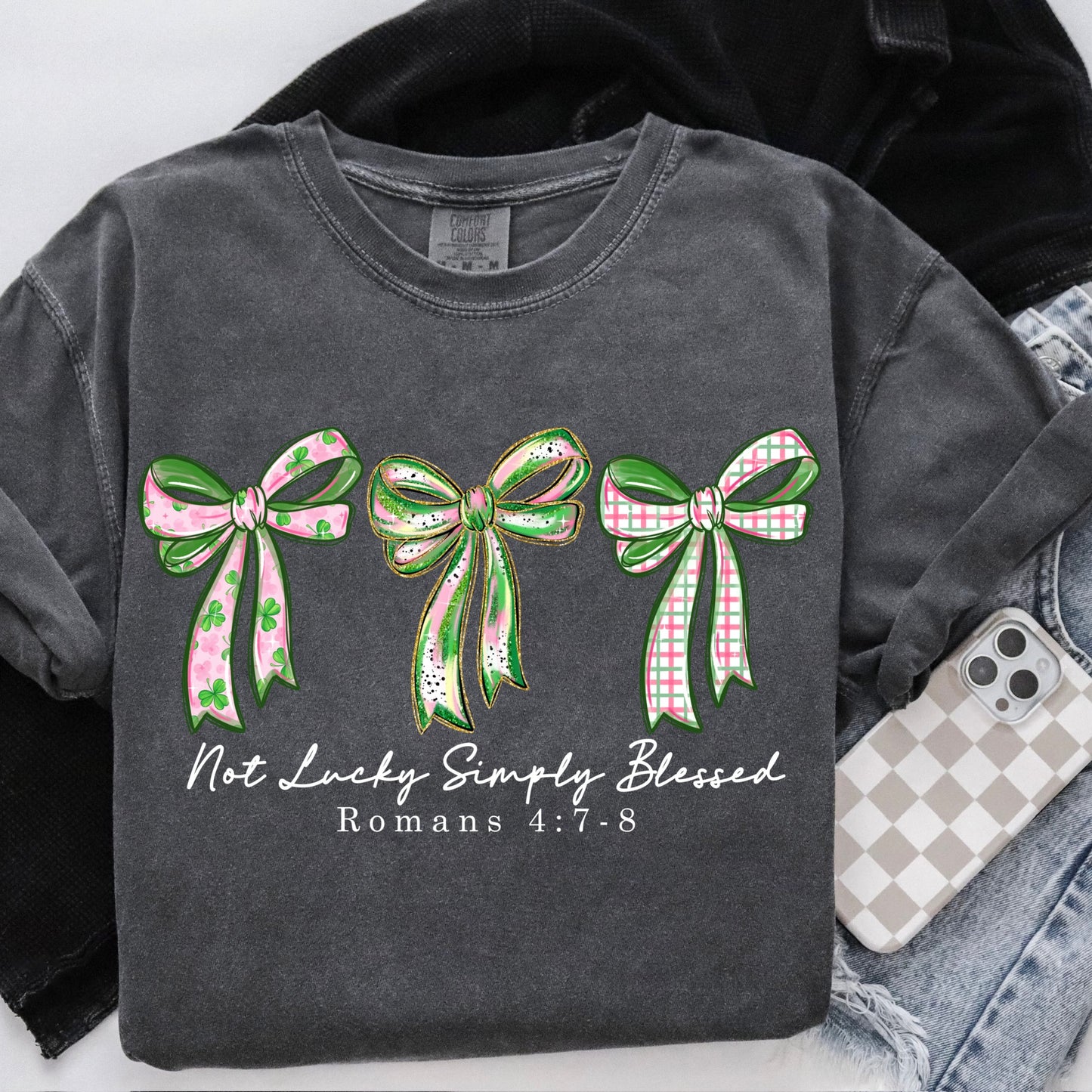 not lucky simply blessed clear film screen print